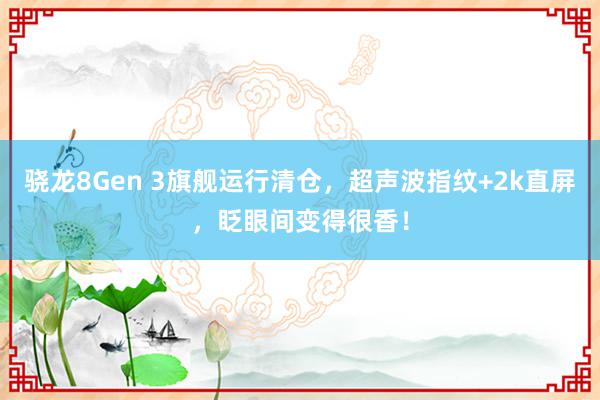 骁龙8Gen 3旗舰运行清仓，超声波指纹+2k直屏，眨眼间变得很香！