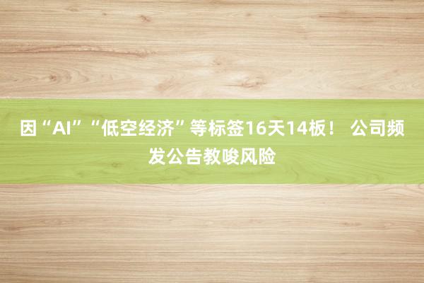 因“AI”“低空经济”等标签16天14板！ 公司频发公告教唆风险