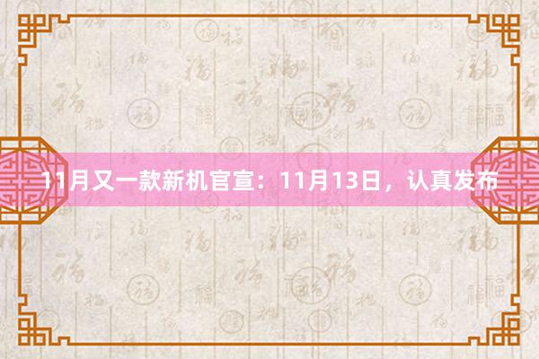 11月又一款新机官宣：11月13日，认真发布