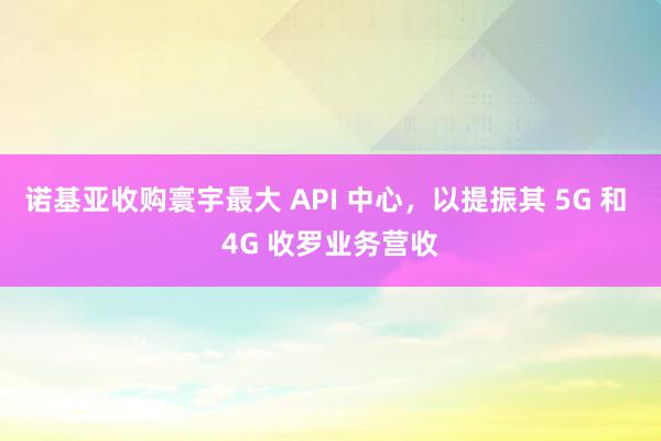 诺基亚收购寰宇最大 API 中心，以提振其 5G 和 4G 收罗业务营收