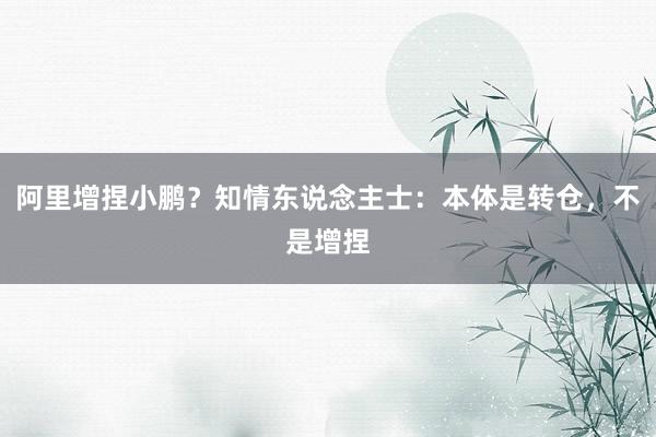 阿里增捏小鹏？知情东说念主士：本体是转仓，不是增捏