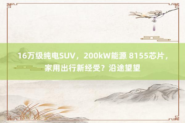 16万级纯电SUV，200kW能源 8155芯片，家用出行新经受？沿途望望