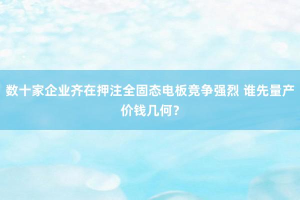 数十家企业齐在押注全固态电板竞争强烈 谁先量产价钱几何？