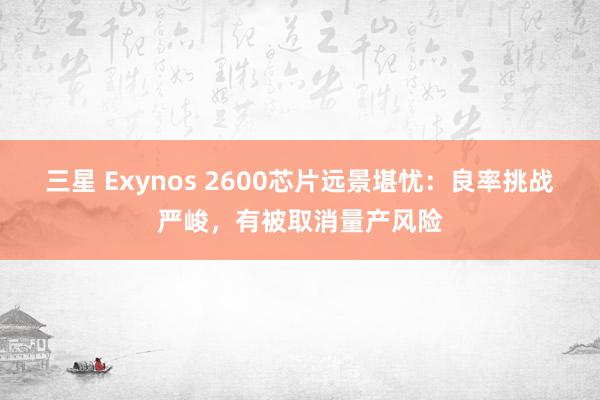 三星 Exynos 2600芯片远景堪忧：良率挑战严峻，有被取消量产风险