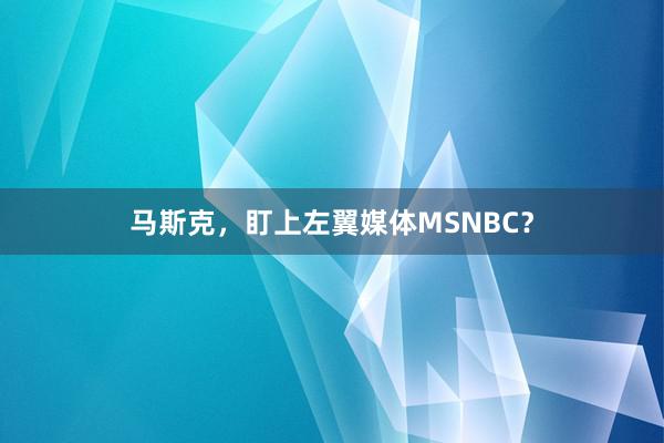 马斯克，盯上左翼媒体MSNBC？