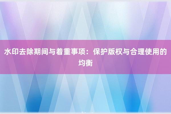 水印去除期间与着重事项：保护版权与合理使用的均衡