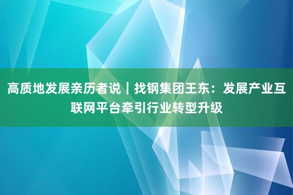 高质地发展亲历者说｜找钢集团王东：发展产业互联网平台牵引行业转型升级