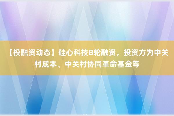 【投融资动态】硅心科技B轮融资，投资方为中关村成本、中关村协同革命基金等