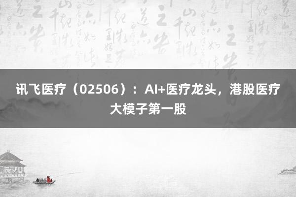 讯飞医疗（02506）：AI+医疗龙头，港股医疗大模子第一股