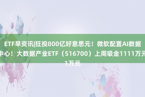 ETF早资讯|狂投800亿好意思元！微软配置AI数据中心！大数据产业ETF（516700）上周吸金1111万元