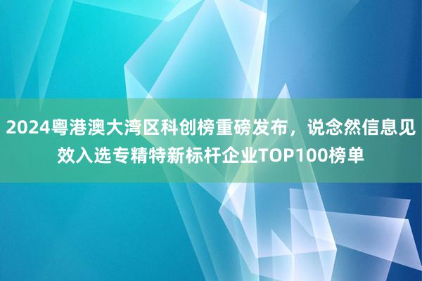 2024粤港澳大湾区科创榜重磅发布，说念然信息见效入选专精特新标杆企业TOP100榜单