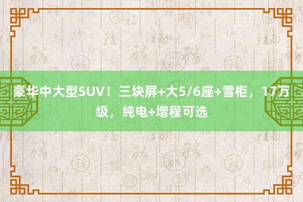 豪华中大型SUV！三块屏+大5/6座+雪柜，17万级，纯电+增程可选