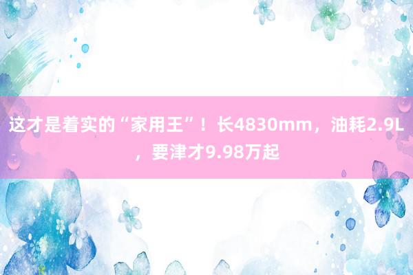 这才是着实的“家用王”！长4830mm，油耗2.9L，要津才9.98万起